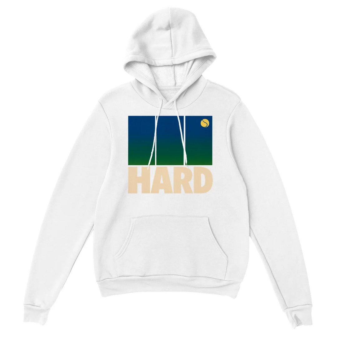 Hoodie Hard Tennis 32, um pullover confortável de mistura de algodão e poliéster, com capuz forrado, cordão combinado e bolso