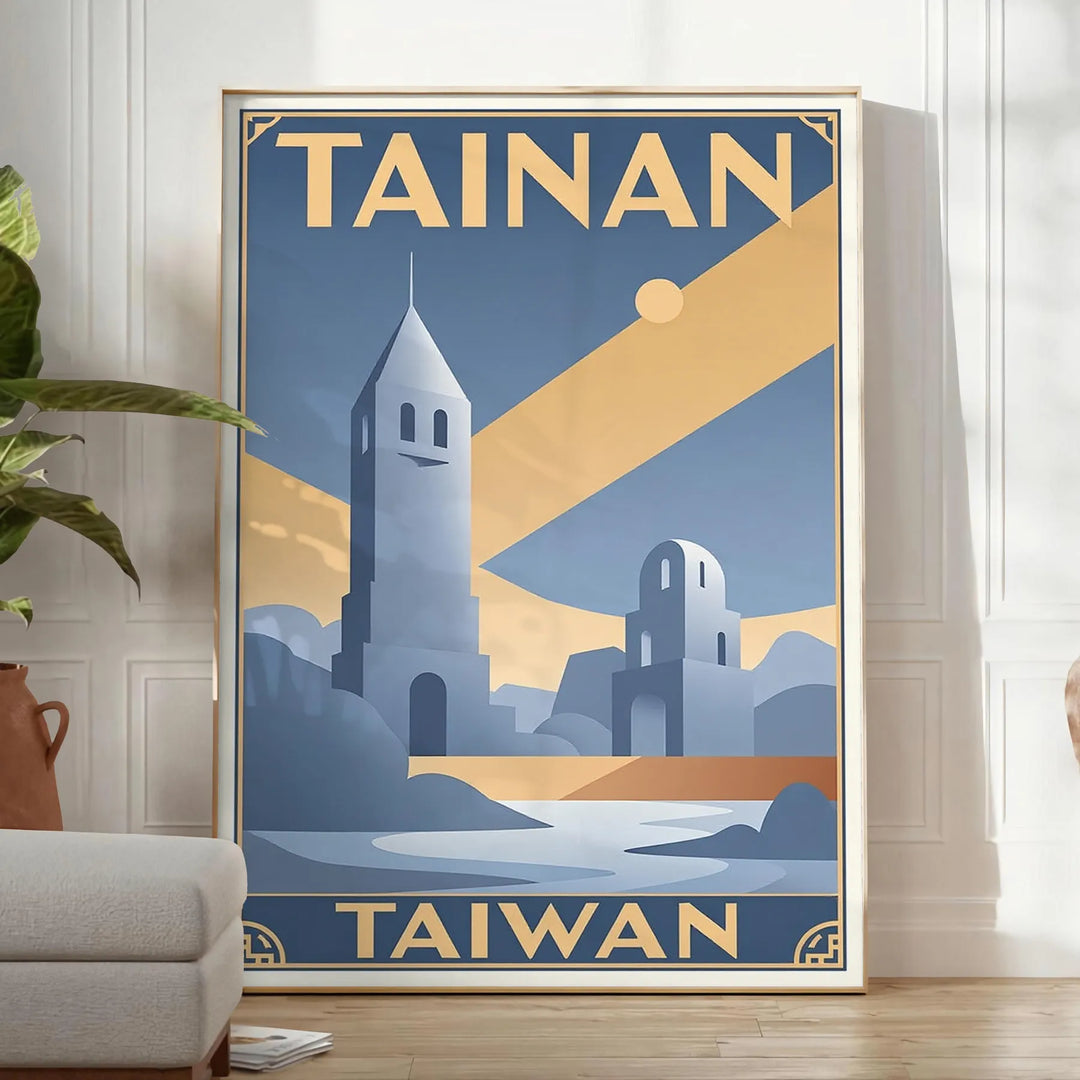 Vintage ταξιδιωτική αφίσα Art Deco από την Ταιβάν, με μοναδικούς πράσινους και γκρίζους τόνους, ιδανική για κάθε χώρο. Διαθέσ