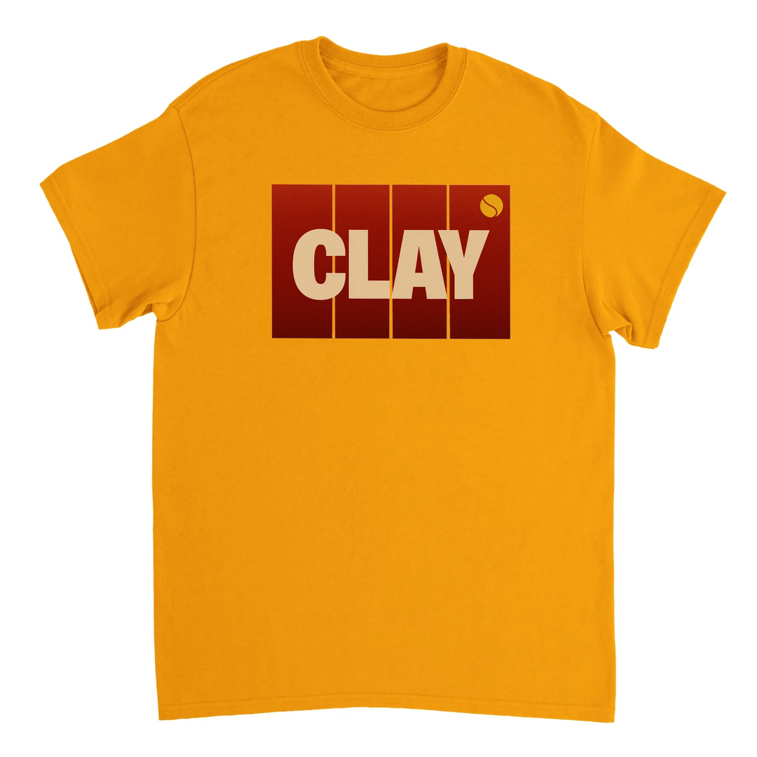 テニスの試合を楽しむためのスタイリッシュなクレイテニススポーツTシャツ。快適なコットン素材で、プレイヤーやファンに最適です。