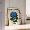 exquisite Flower Market Paris Botanical Poster available blue gray hues vintage art enthusiasts elegance space unframed options decor today