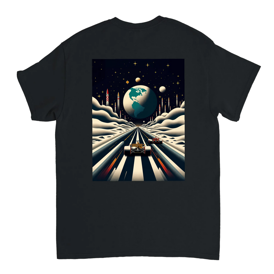 T-shirt Formula Moon con design lunare unico, ideale per appassionati di astronomia. Morbido cotone per un comfort duraturo