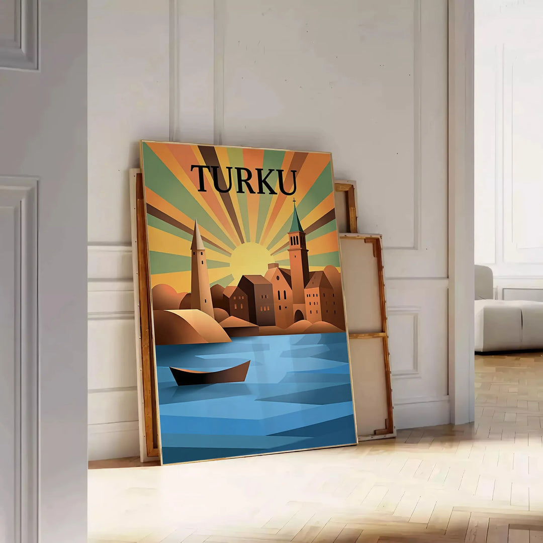 Poster Art Déco di Turku in grigio e blu, stile vintage