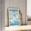 Poster Al Wakrah Qatar stile minimalista con skyline in grigio e blu