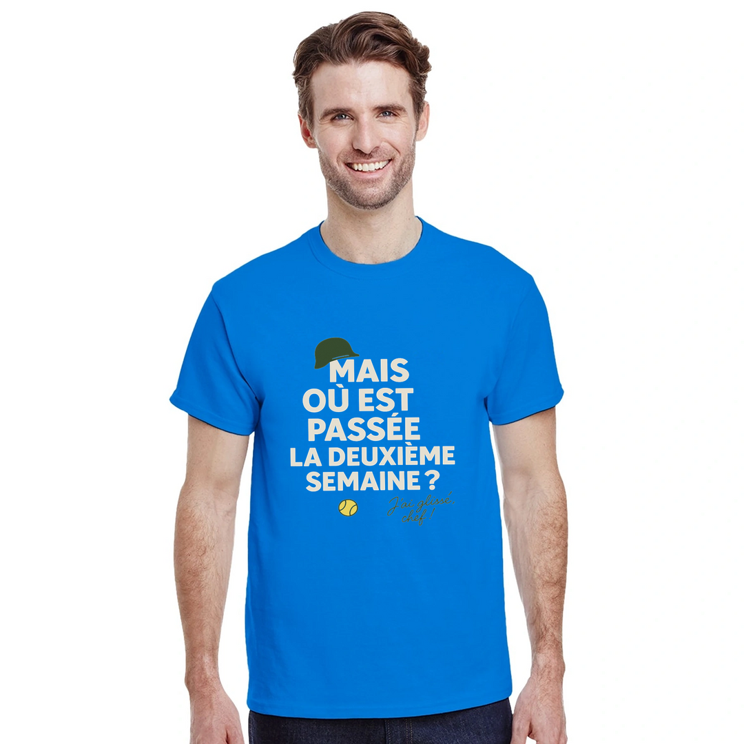 Image Blue de Où est passée la deuxième semaine Tennis Tshirt [color:blue] [view:front]