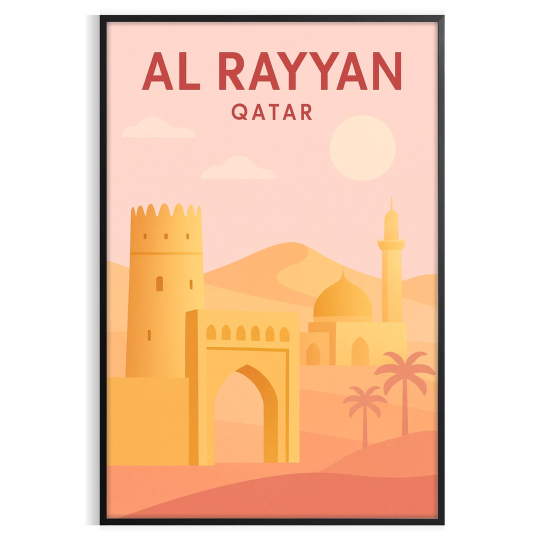 Stylized Al Rayyan, Qatar poster in warm yellow and orange hues