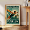 ambiance Berlin affiche Swimming teintes marron vert 50x70 30x40 idéal espace œuvre captivante style encadré