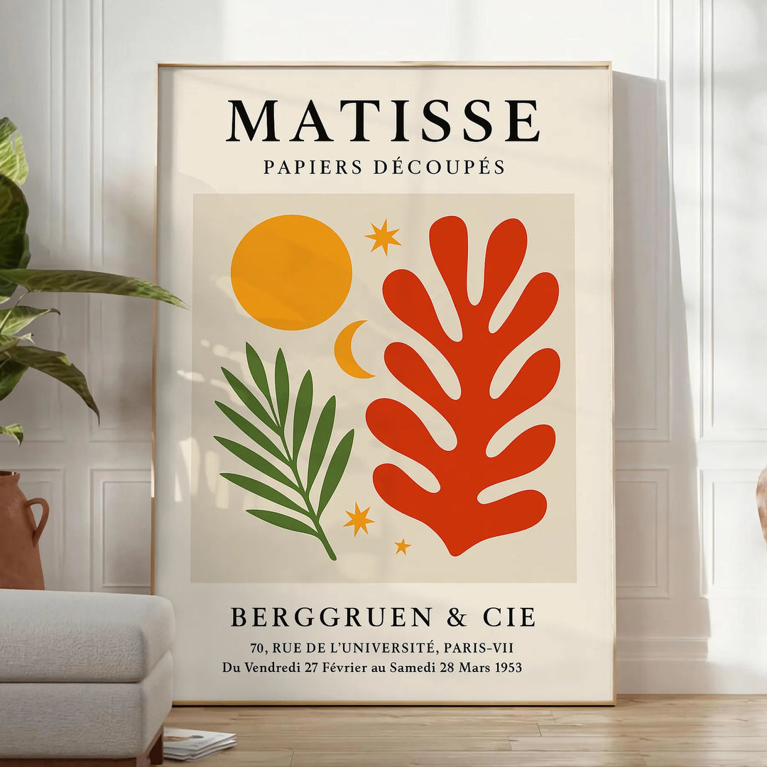 Póster Matisse Papiers Découpés com cores vibrantes em verde e laranja, ideal para amantes da arte. Disponível em vários tama