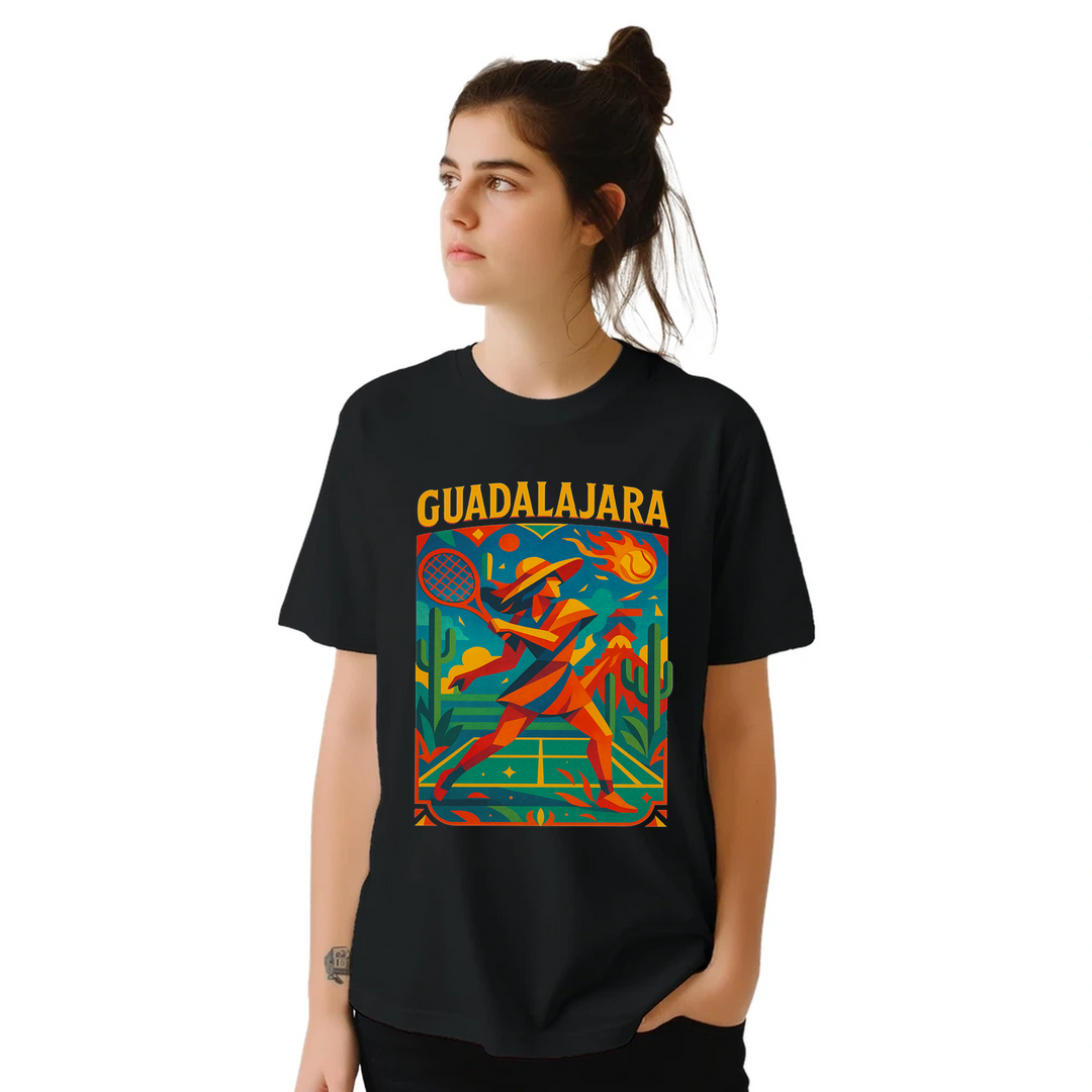 Image Black de Guadalajara Vintage Cartoon Tennis Tshirt [color:black] [view:front]
