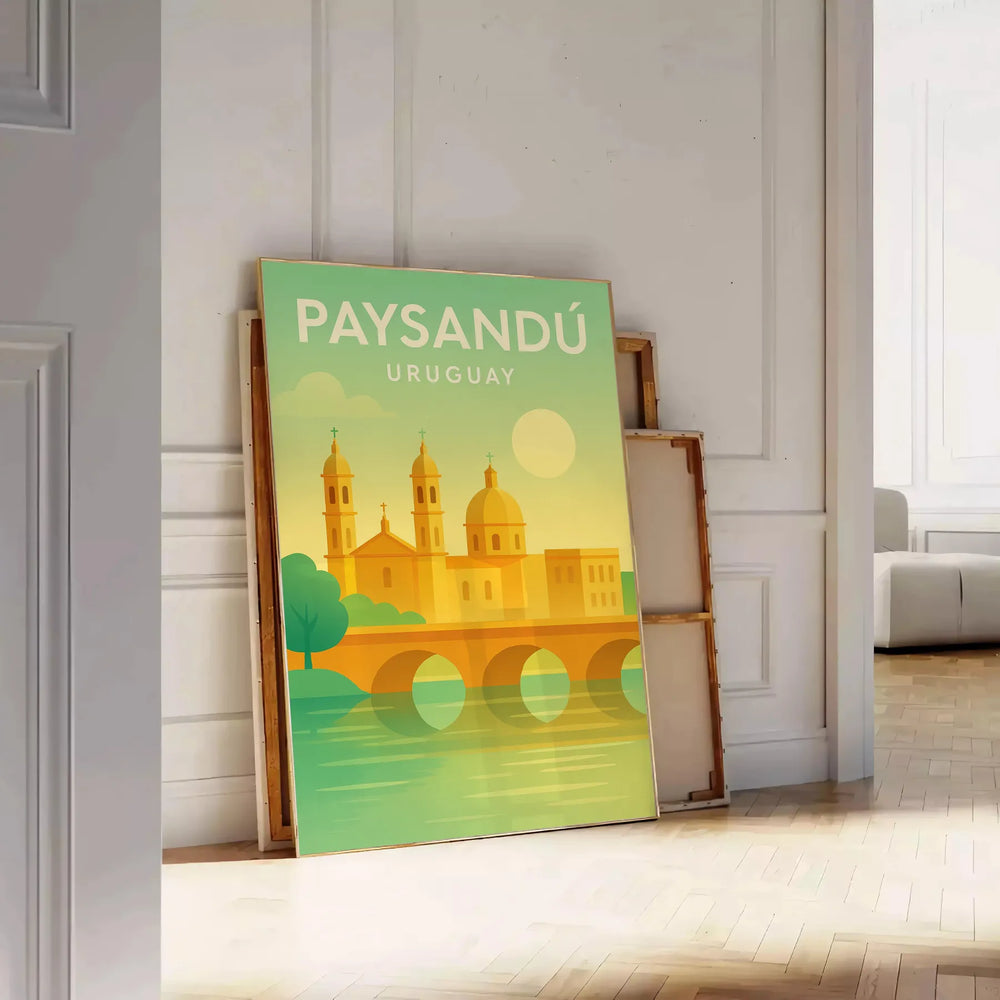 Orange and gray Paysandú Art Déco travel poster with vintage design