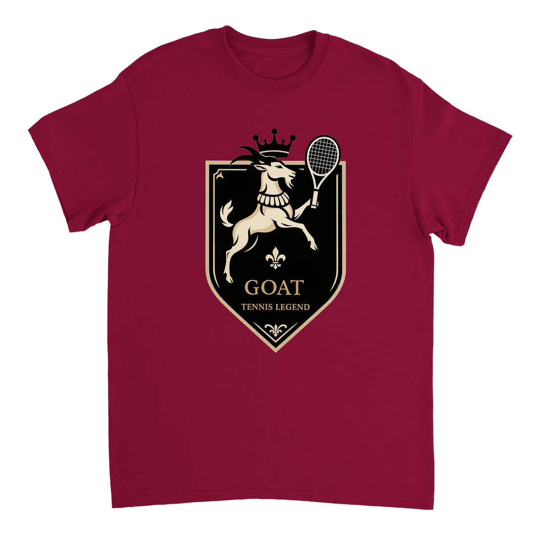 T-shirt Tennis Legend GOAT2, ideal para fãs de ténis, confeccionado em algodão premium para conforto superior