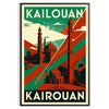 Vintage poster τέχνης Art Deco που απεικονίζει την ομορφιά της Καϊρουάν, Τυνησία, με ζωντανά κόκκινα και πράσινα χρώματα, ιδα
