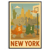 captivating Vintage Basketball Poster playful kid elephant rhinoceros New York scene stunning art deco masterpiece vibrant energy space gift chic wall decor