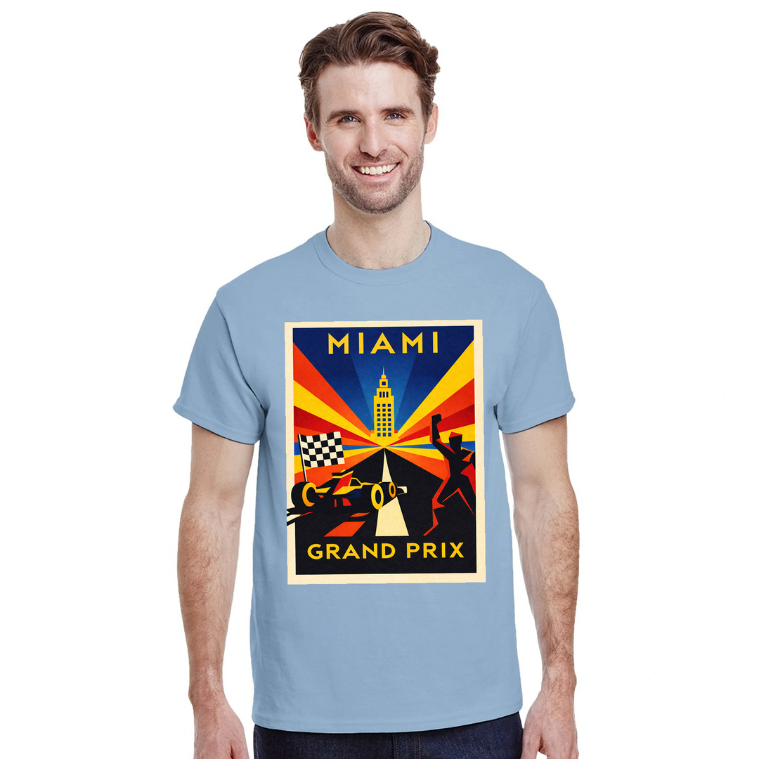 Miami F1 t-shirt i en färgstark design, hyllar den pulserande energin från Formel 1-scenen i USA. Finns i storlekar S till XX