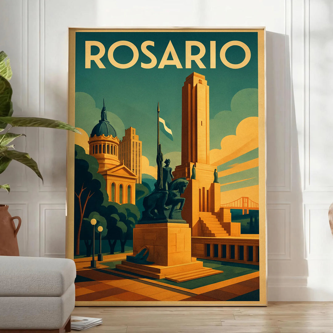 Vintage Art Déco poster of Rosario, Argentina in yellow and green