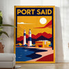 Manifesto Art Déco Port Said Egitto in toni arancione e blu