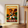 Athena Tennis poster med en djärv röd och svart design, perfekt för tennisentusiaster. Finns i storlekarna 50x70 eller 30x40