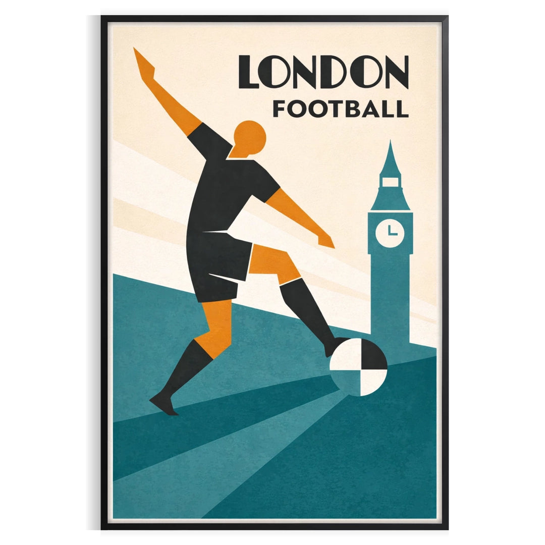 Plakat piłkarski z Londynu w szaro-białych kolorach, idealny do dekoracji dla miłośników sportu. Dostępny w różnych rozmiarac