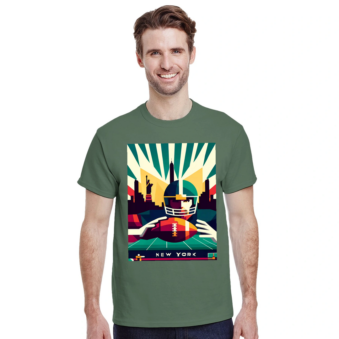 Stylowy t-shirt z motywem nowojorskiego futbolu, idealny na mecze i codzienne wyjścia. Wysokiej jakości bawełna zapewnia komf