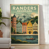 Art Déco Randers, Denmark travel poster in brown and green vintage style