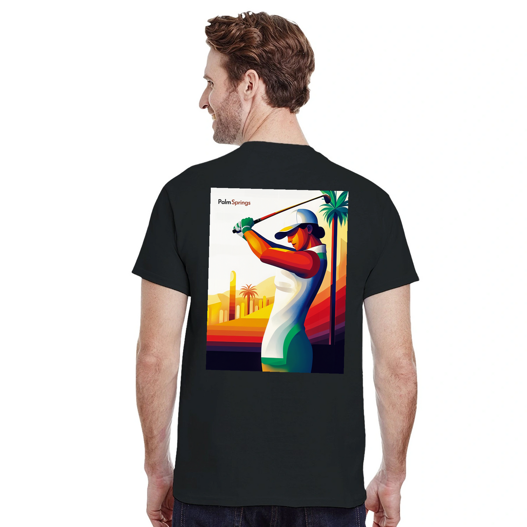ゴルフパームスプリングスTシャツは、快適さとスタイルを兼ね備えたデザインです。パームスプリングスの陽気な雰囲気を楽しむゴルフ愛好者に最適です。