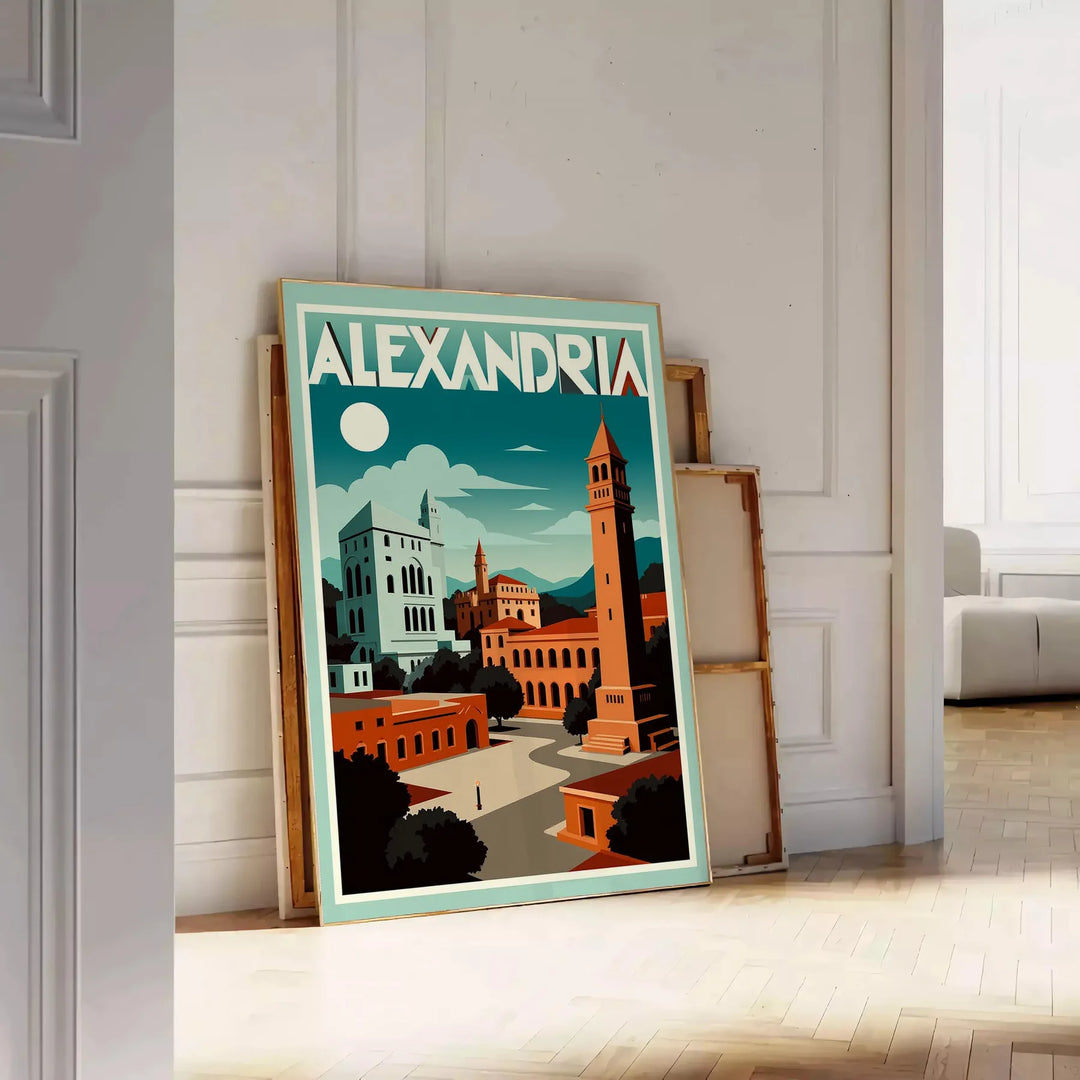 Poster vintage Art Déco di Alessandria d'Egitto in arancione e rosso