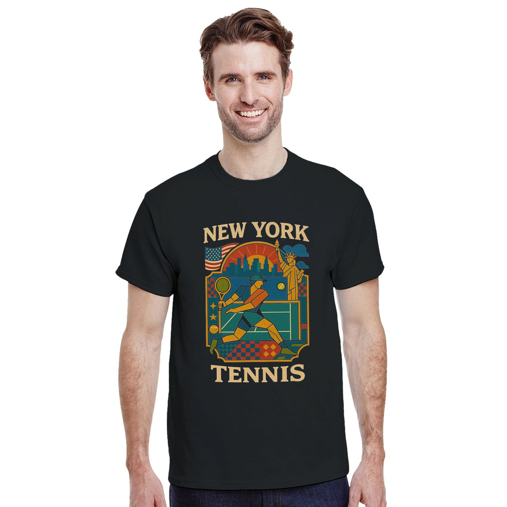 T-shirt charm New York vintage cartoon tennis t shirt stylish tee essence classic NYC vibes love casual outings game days sports enthusiast today ultimate comfort high quality cotton durability