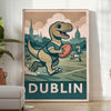 whimsical dinosaur rugby poster perfect kids lovers vintage art deco design playful touch room charming print collection dimensions cm sizes A4 A0