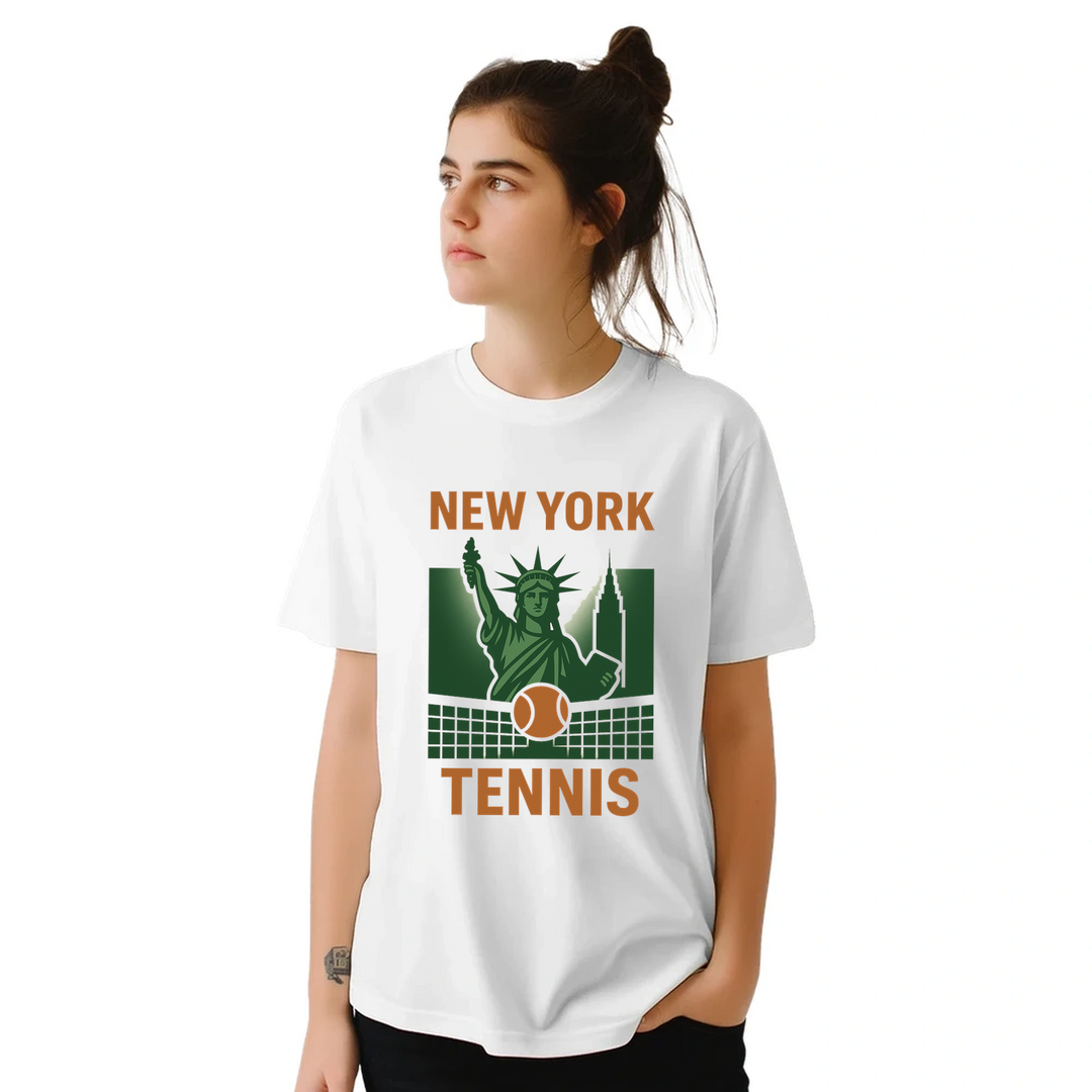 ニューヨークのテニスシーンを感じさせるスタイリッシュなTシャツ。快適で通気性のあるコットン素材を使用し、スポーツ愛好家や都市のトレンドセッターに最適です。