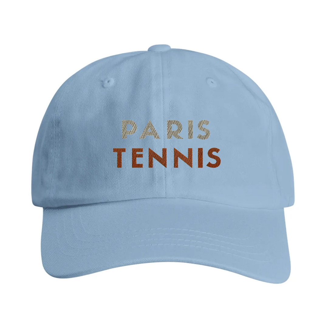 Vintage broderad keps med Paris Tennis 3-logga, låg profil och avslappnad stil