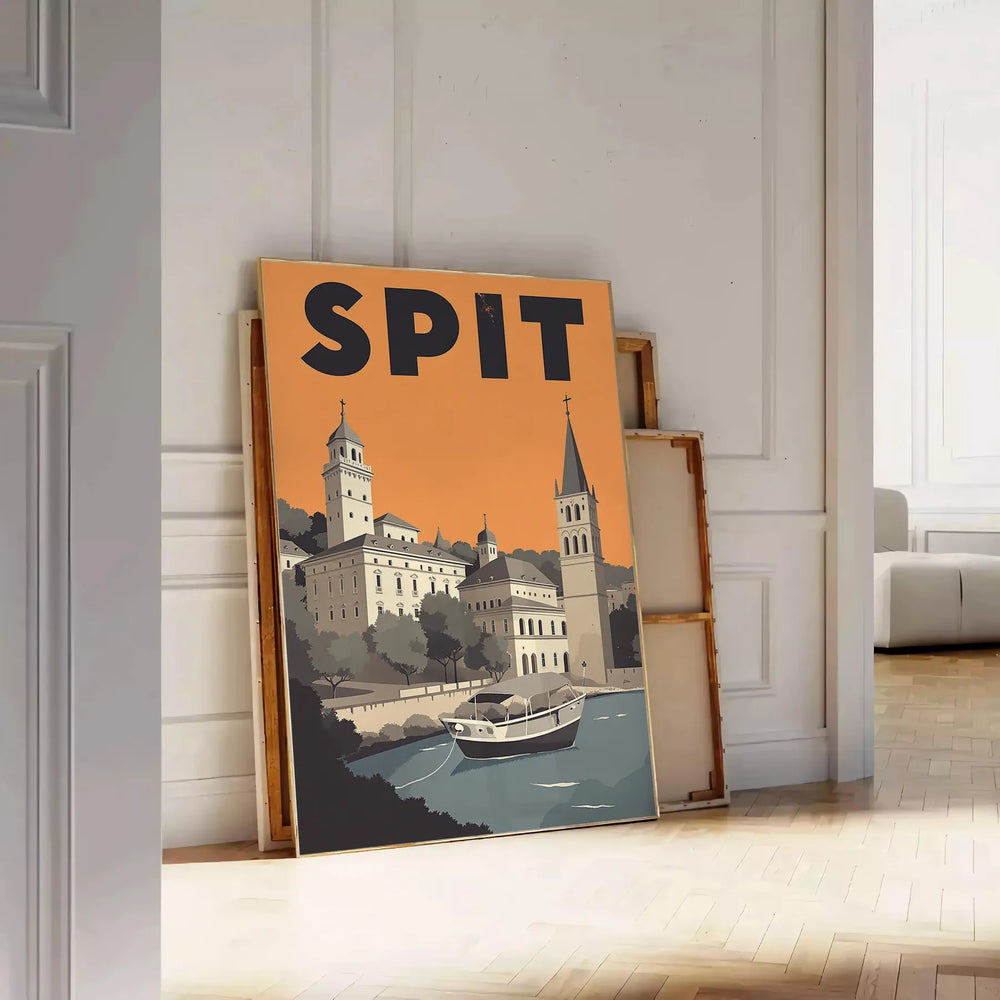 stunning Split Croatia Art Déco vintage poster warm shades brown orange sense nostalgia home decor captivating artwork conversation space collection size A4 cm A0