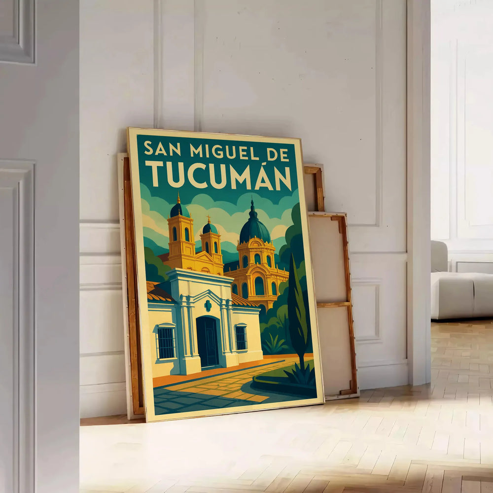 Vintage Art Déco poster of San Miguel de Tucumán in yellow and green