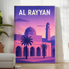 Al Rayyan Qatar skyline poster in stylized purple and white artwork