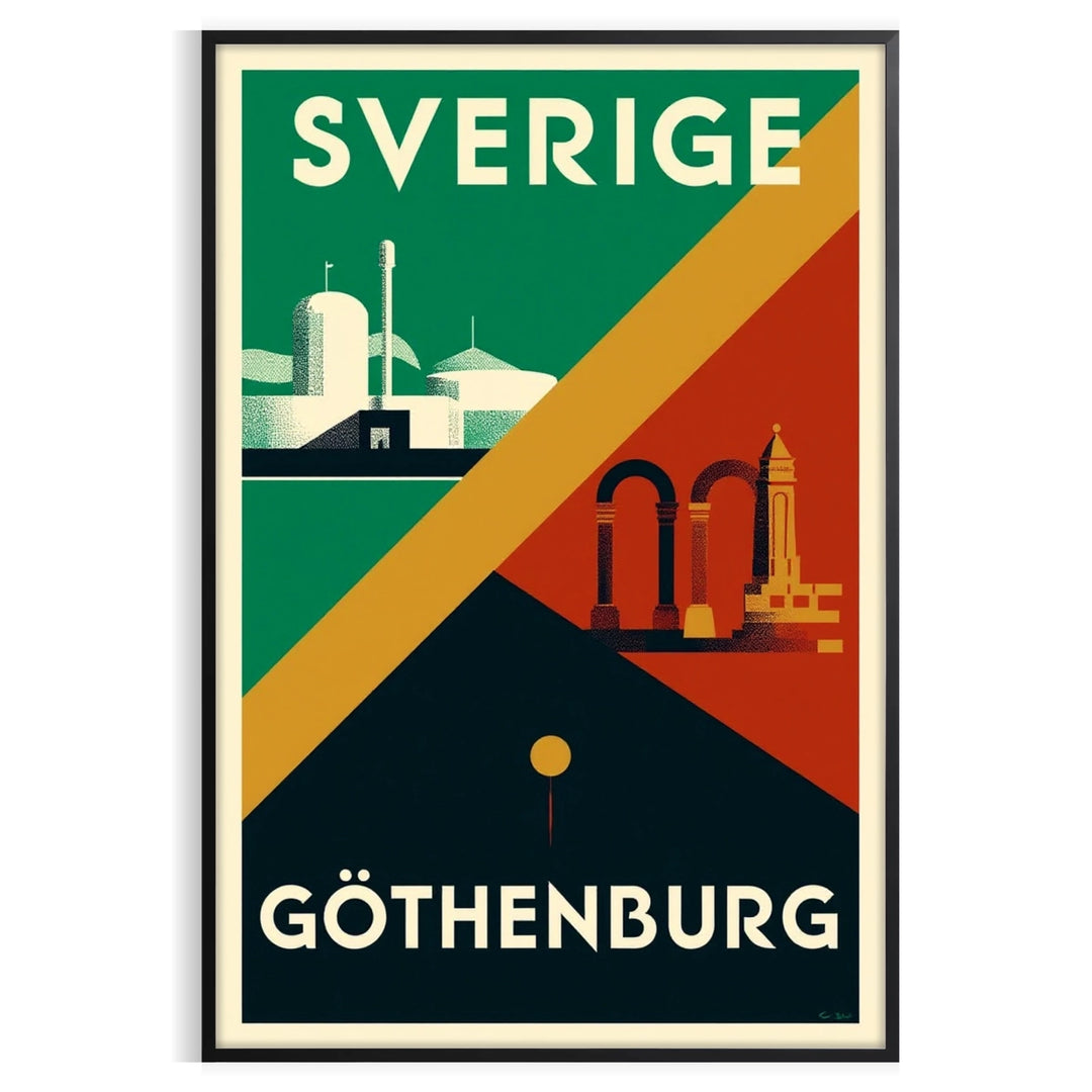 charm Gothenburg Sweden vintage travel poster stunning Art Deco design green gray tones captivating piece touch nostalgia space decor available