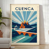 Vacker Art Déco vintageposter från Cuenca, Ecuador i livliga orange och blå nyanser. Finns i storlekarna 50x70 och 30x40. Per