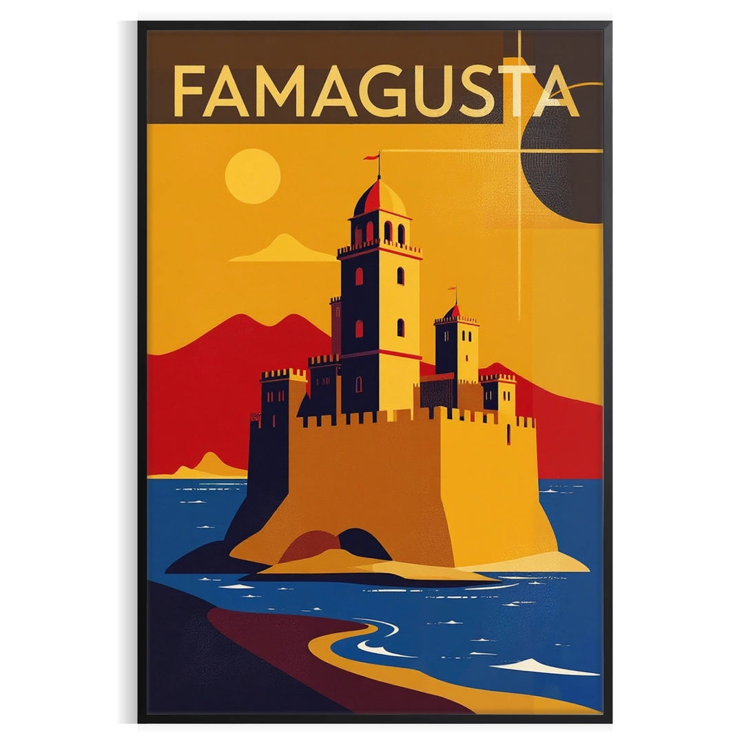 charm Famagusta Cyprus stunning art déco vintage poster vibrant orange red hues touch elegance space eye lovers decor A4 cm A0