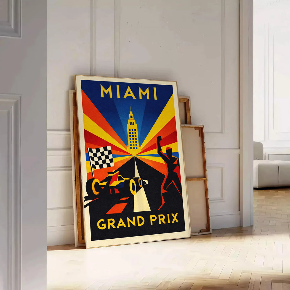 space striking Miami United States F1 poster dynamic black yellow colors excitement Formula 1 racing vibrant detail eye piece decor size A4 cm A0