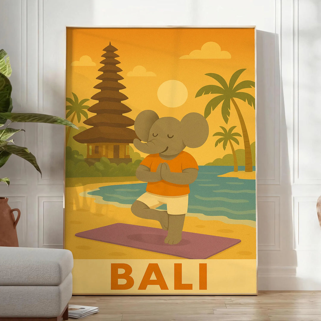 Affiche magnifique Kid Yoga Bali parfaite une touche apaisante intérieur nuances gris vert pièce disponibles cm 50x70 A4 A0