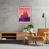 Affiche artistique Barcelone Espagne nuances rouge violet cadeau parfait amoureux voyages design encadrement