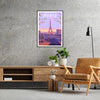 Parisian adventure vibrant travel poster stunning purple blue hues wall art essence City Lights unique gift exquisite print space unframed options