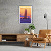 essence Italy stunning Tower Pisa travel poster vibrant purple gray hues perfect wall art decor ideal gift enthusiasts artwork versatile print sizes A4 cm A0
