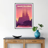 Affiche artistique Barcelone Espagne nuances rouge violet cadeau parfait amoureux voyages design encadrement