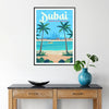 allure Dubai stunning travel poster sophisticated gray blue hues wall art artwork ideal gift enthusiast sizes A4 cm A0 space today