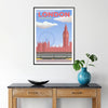 Affiche captivante thème voyage Londres rouge gris une touche élégante espace cadeau original