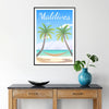 visual journey Maldives Travel Poster serene greens tranquil blues stunning wall art tropical escape space gift personal artwork preference