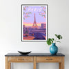 Parisian adventure vibrant travel poster stunning purple blue hues wall art essence City Lights unique gift exquisite print space unframed options
