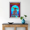 space enchanting hues Santorini Greece stunning poster vibrant purples blues artwork island allure gift wall art room standalone print