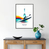 Affiche artistique JO 2024 kayak Paris cadeau décoration murale esprit olympique élégance parisienne formats A4 cm 60×80 A0