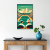 Classic Miami tennis design capturing the spirit of global Grand Slam tournament elegant living room interior framed print